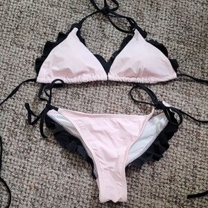 Victoria's Secret Pink and Black Ruffle Tie Bikini